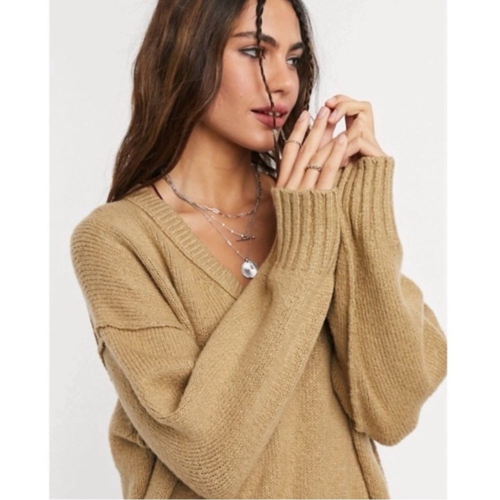 Free People Retro 90s Brookside Slouchy Tunic Sweater Camel Tan Medium - Picture 10 of 17